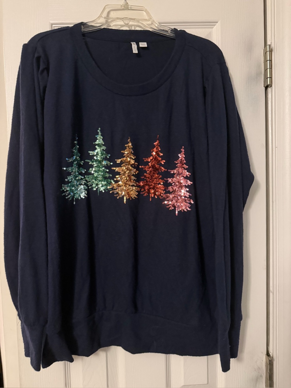 Cato Navy Sequin Tree Pullover Sweater